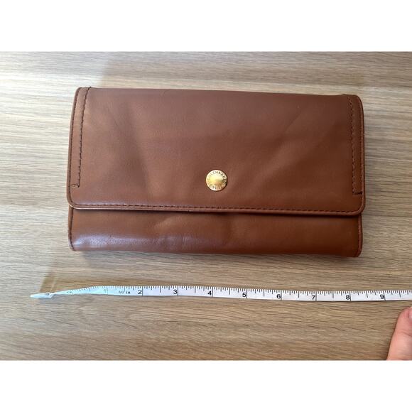 Cole Haan Brown Tan Leather Gold Accent Luxury Large Wallet Clutch - Picture 11 of 12